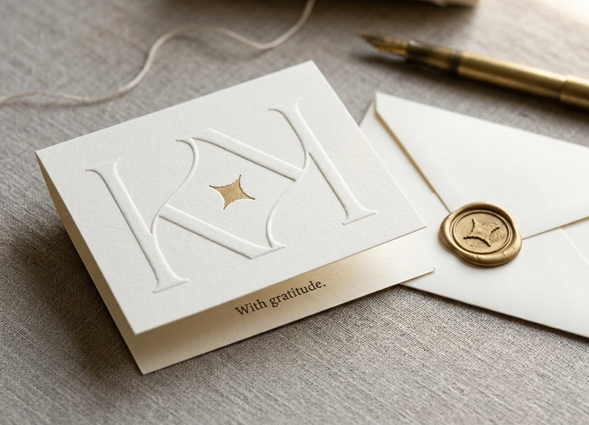 An embossed Kolo invitation card beside a wax-sealed envelope