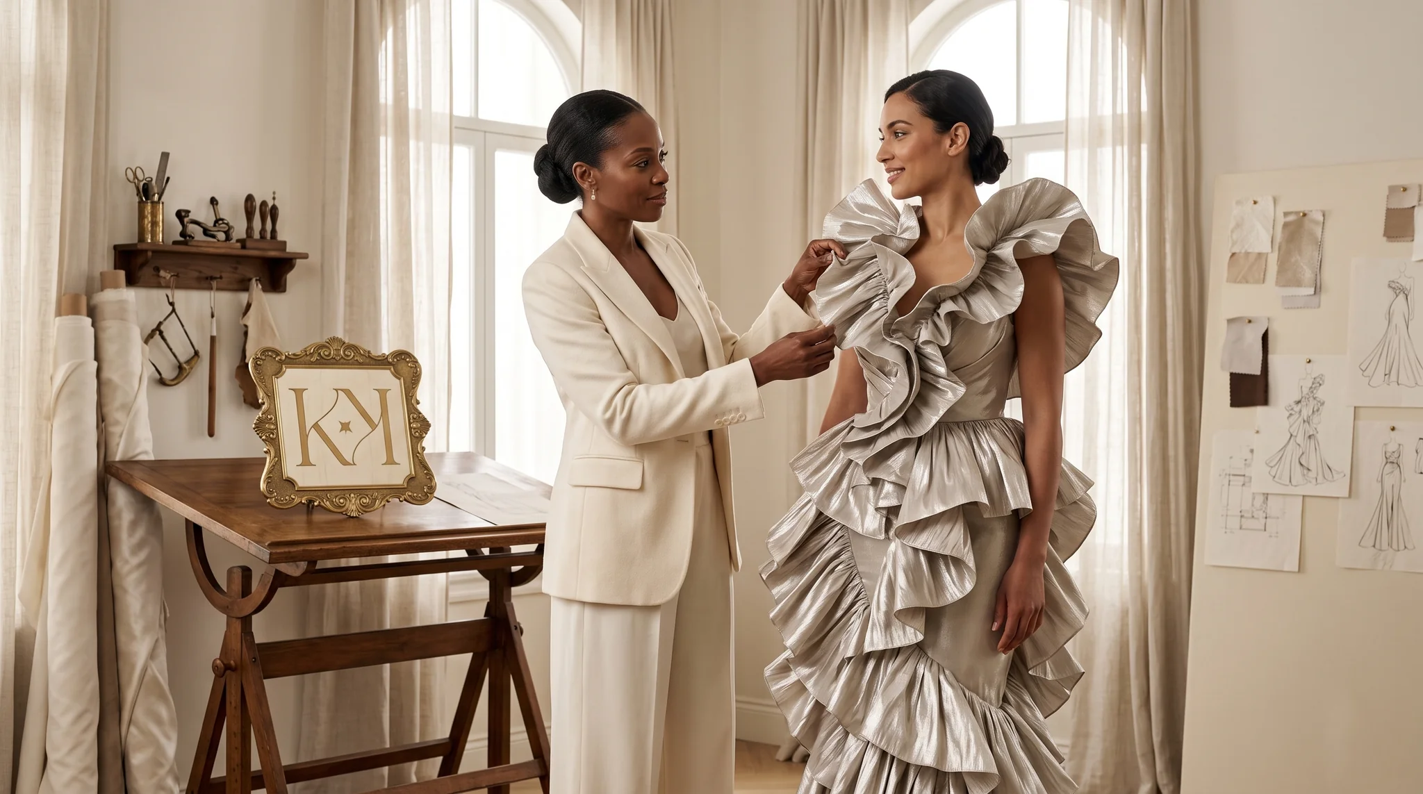 A designer fitting a client inside the Kolo atelier