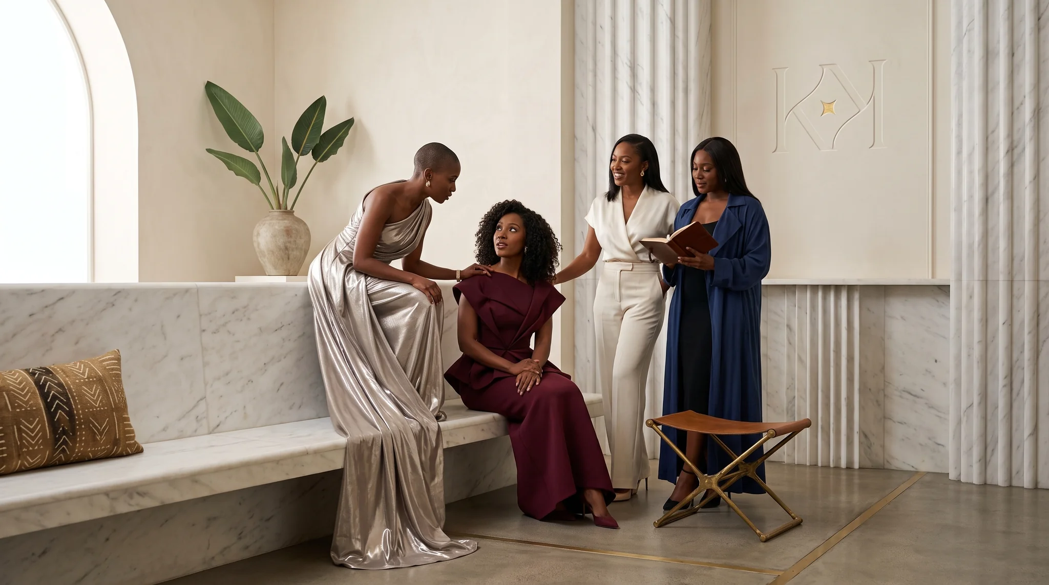 Women in Kolo couture gathered inside the house