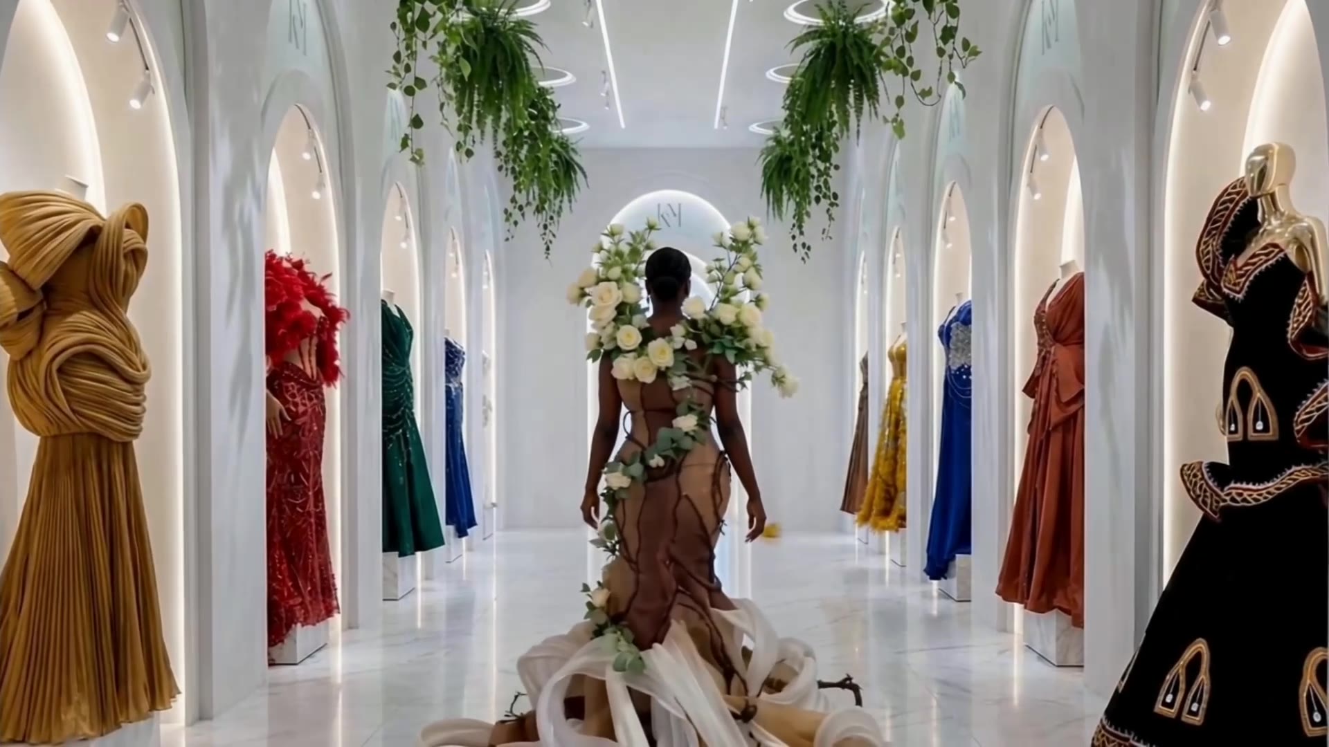 Ivory silk couture gown caught in motion